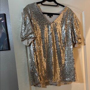 Lane Bryant Gold Sequin Flutter Sleeve Blouse Size 20